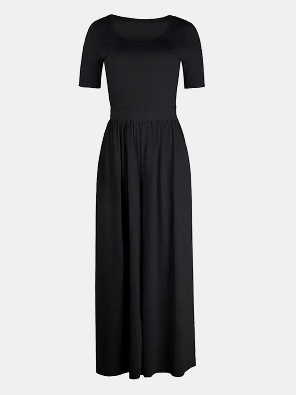 Scoop Neck Short Sleeve Jumpsuit - Short Sleeve Jumpsuit