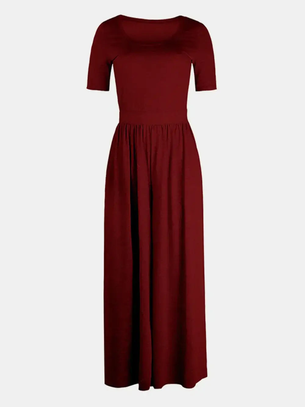 Scoop Neck Short Sleeve Jumpsuit - Short Sleeve Jumpsuit