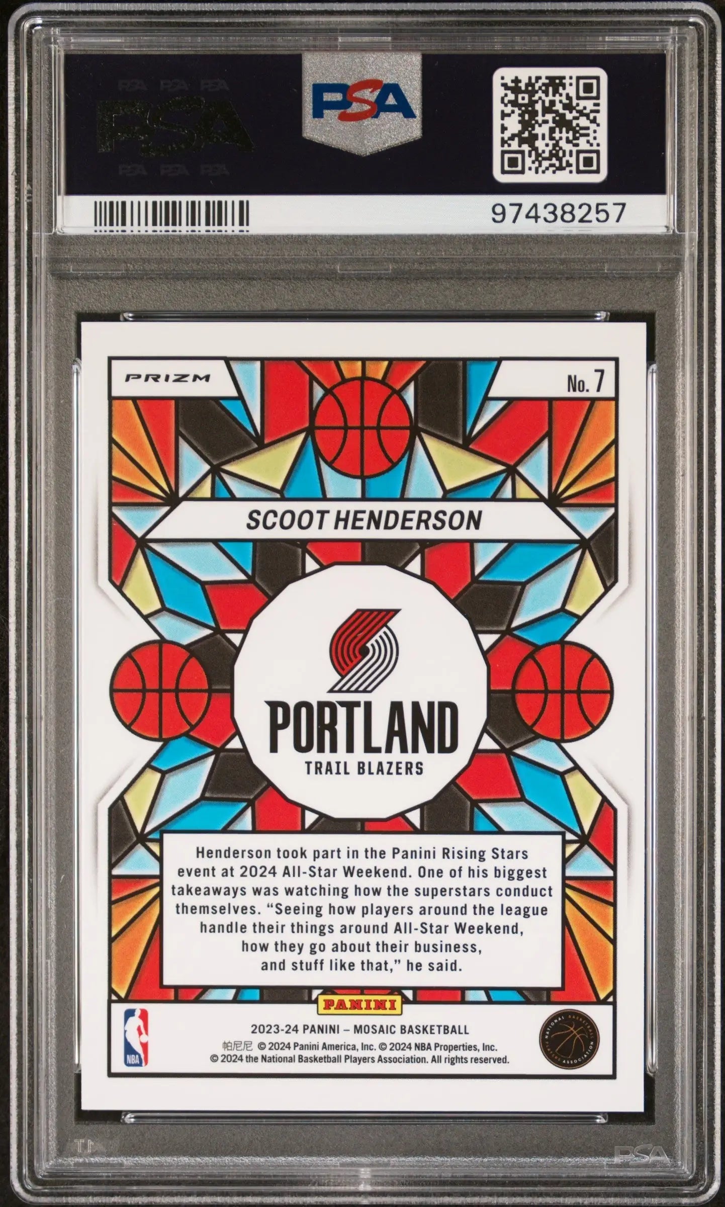 PSA-graded Scoot Henderson 2023 Panini Mosaic Stained Glass rookie card with colorful mosaic design