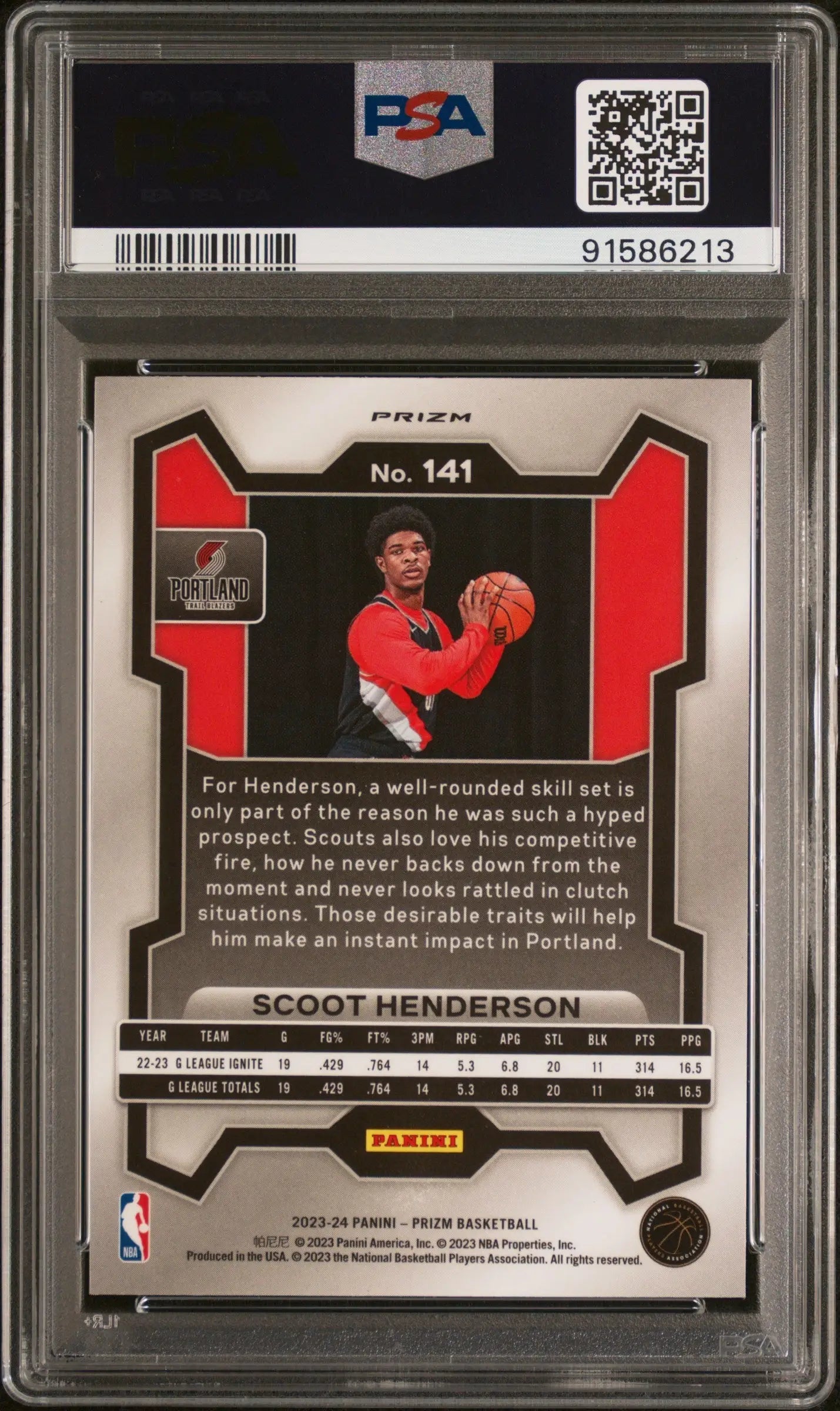 PSA-graded Scoot Henderson Panini Prizm rookie basketball card in Gem Mint condition