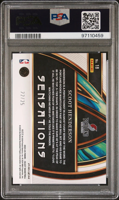 PSA-graded Scoot Henderson 2023 Panini Select Sensations Tie-Dye card in protective case