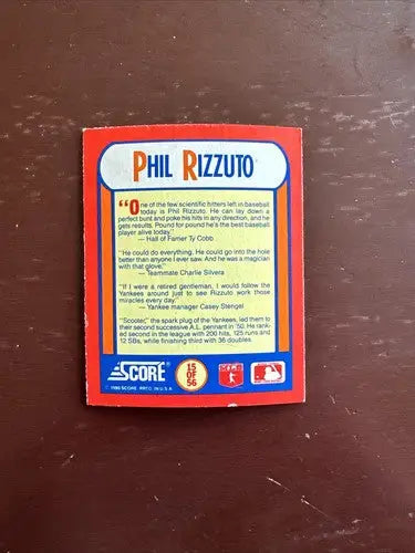 Back of a Phil Rizzuto 1986 Score Set MLB MVP Magic Motion MLB card