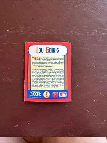 Vintage Lou Gehrig baseball card with red border from Score Magic Motion MLB MVP set