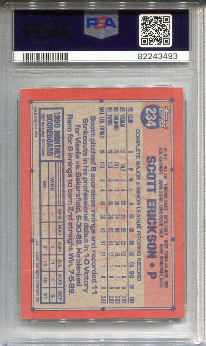 Scott Erickson 1991 Topps #234 Signed Auto PSA/DNA graded trading card Minnesota Twins ROY