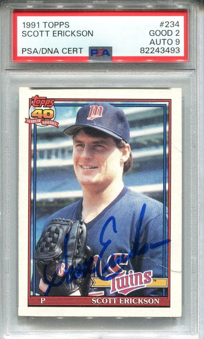 Graded Scott Erickson trading card with autographed PSA/DNA certification from 1991 Topps