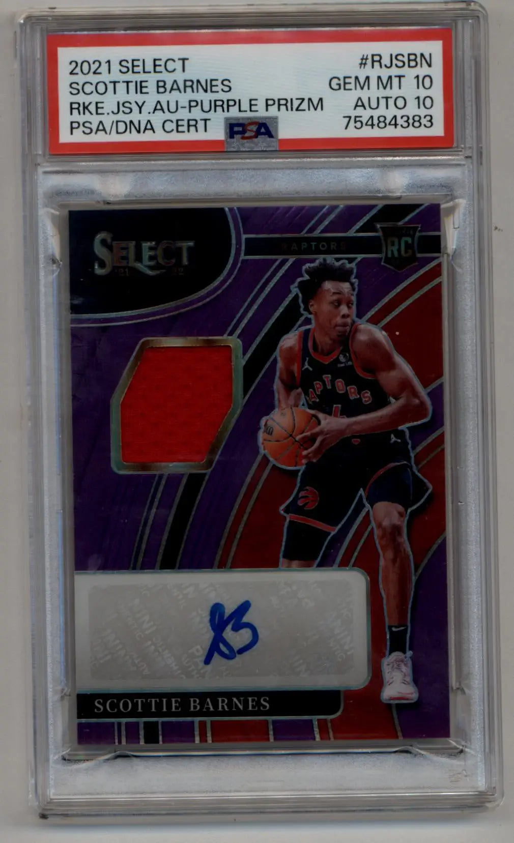 Scottie Barnes 2021 Select Purple Prizm Rookie Relic Auto PSA 10 mint auto gem mint