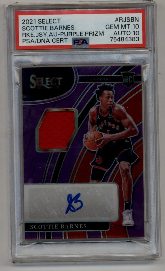 Scottie Barnes 2021 Select Purple Prizm Rookie Relic Auto PSA 10 mint auto gem mint