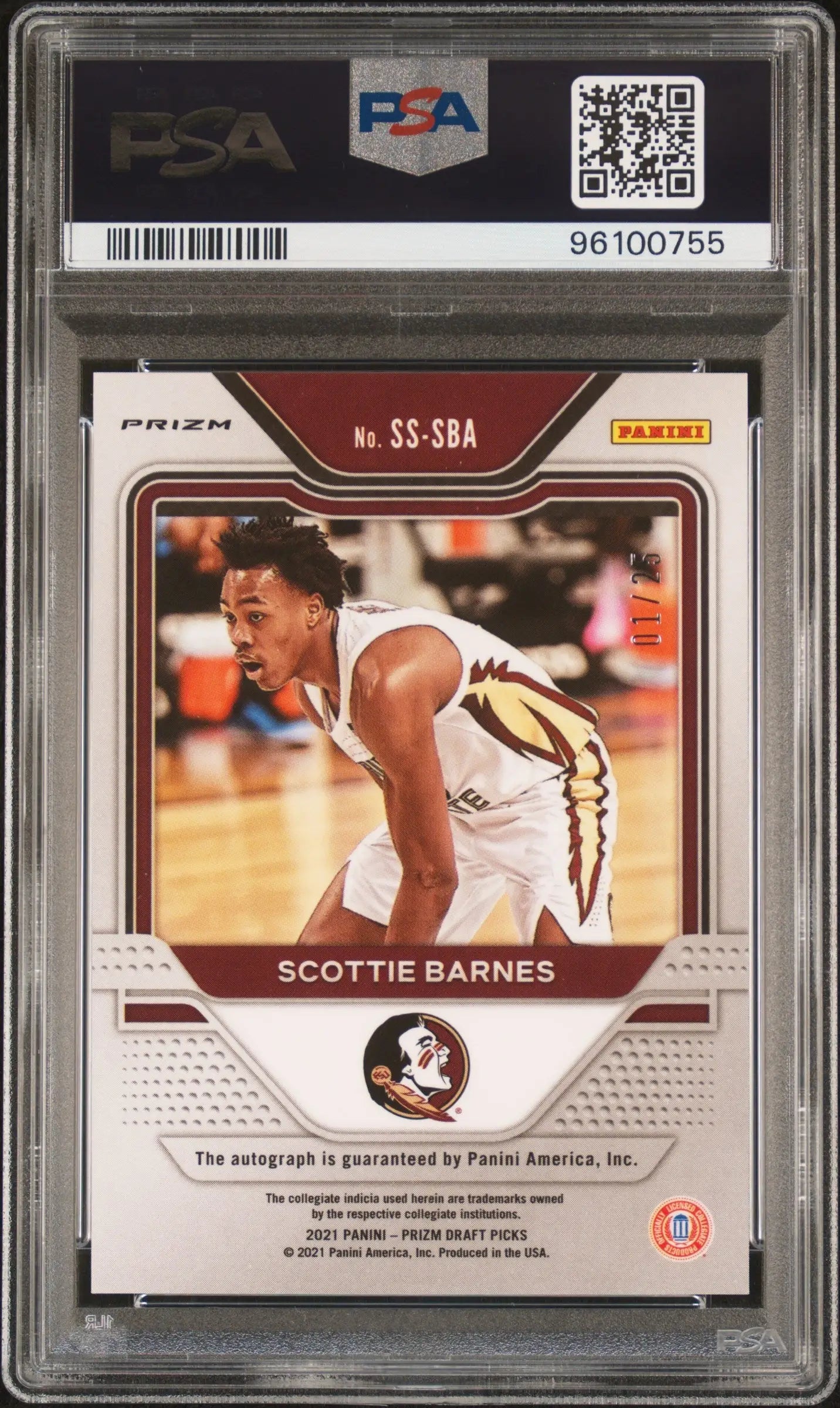 Scottie Barnes Panini Prizm Draft Green Pulsar autographed basketball card in PSA slab