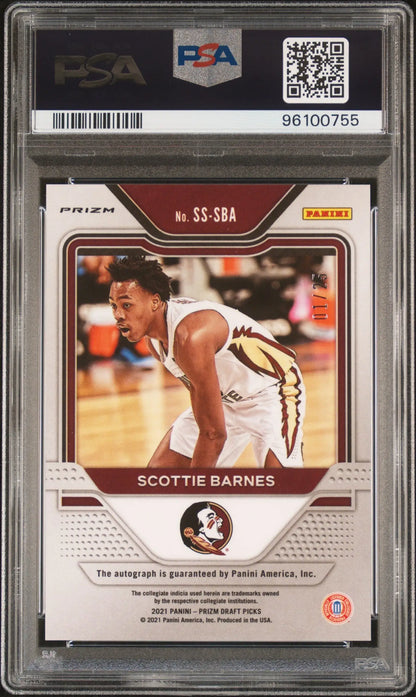 Scottie Barnes Panini Prizm Draft Green Pulsar autographed basketball card in PSA slab