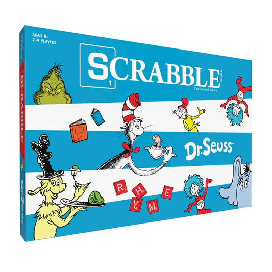 Scrabble Dr. Seuss board game featuring colorful Seuss board and unique gameplay