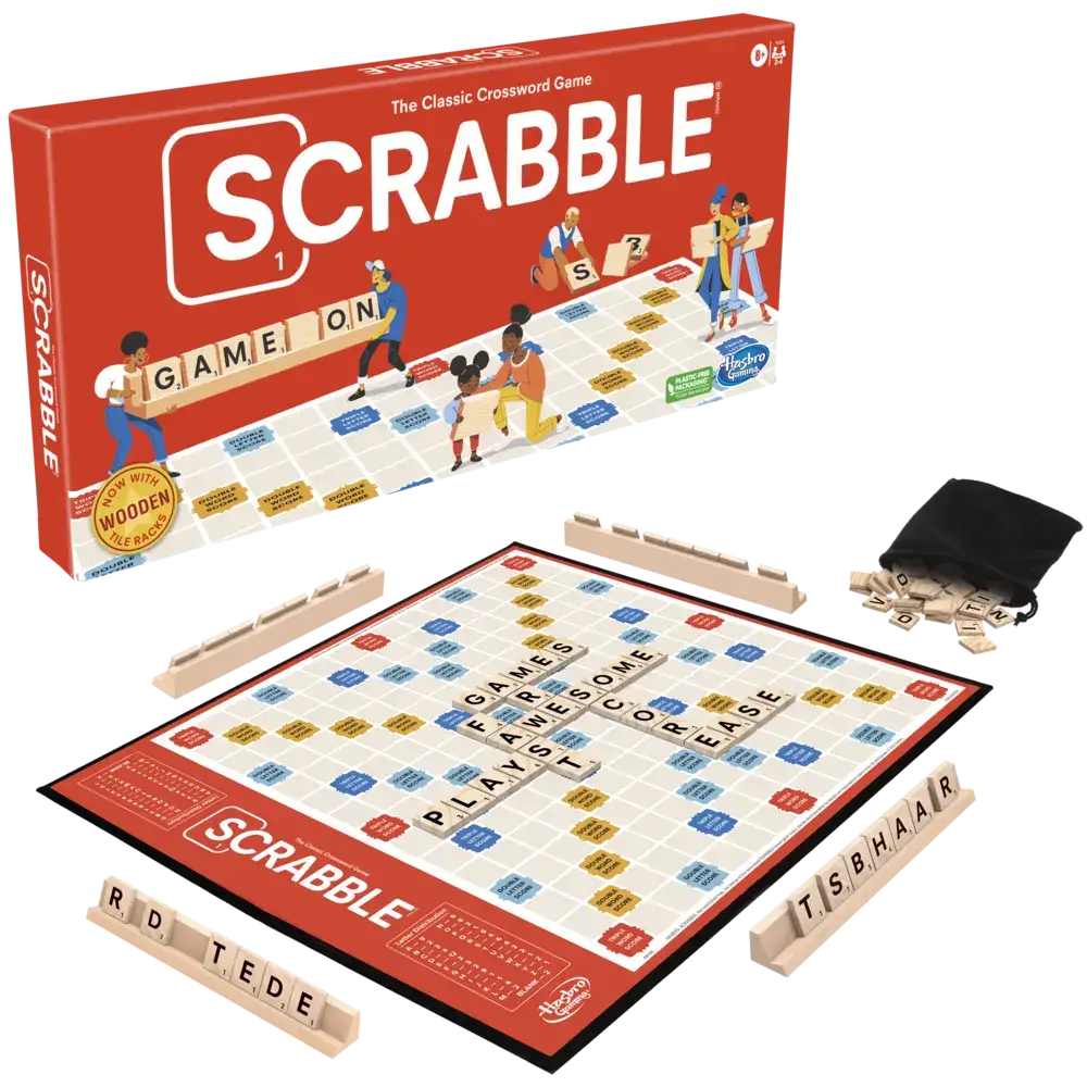 Scrabble board game with tiles, a classic crossword game for family fun