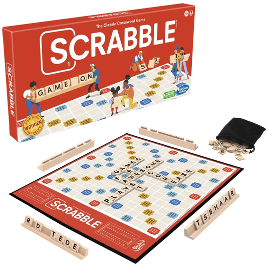 Scrabble board game with tiles, a classic crossword game for family fun