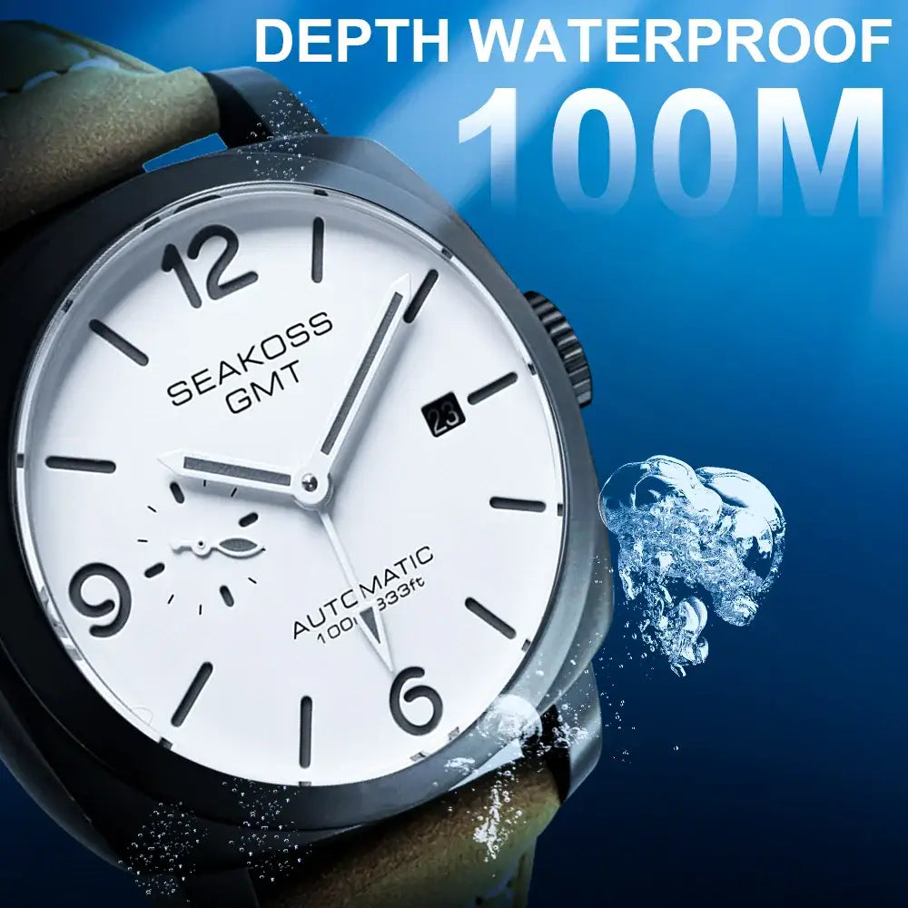 Waterproof automatic self-wind wristwatch with super luminous dial and sapphire crystal