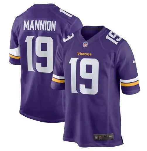 Purple Minnesota Vikings Sean Mannion NFL jersey with white name and number 19