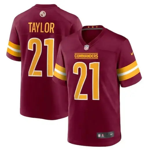 Maroon and gold Washington Commanders football jersey with TAYLOR and number 21