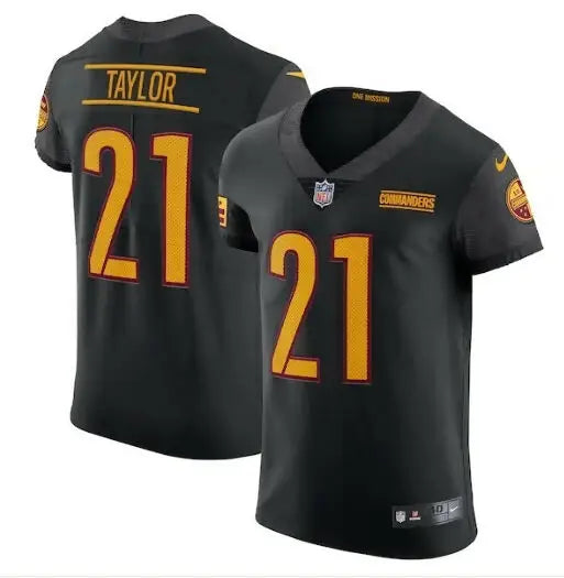 Black Sean Taylor Washington Commanders Nike Vapor Elite jersey with gold numbers and lettering