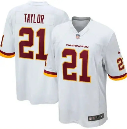 White Washington Commanders football jersey with number 21 and Sean Taylor Nike Retired Player design