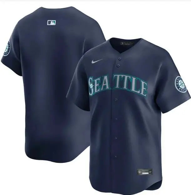 Seattle Mariners Nike Alternate Limited Navy Jersey displayed in a product image