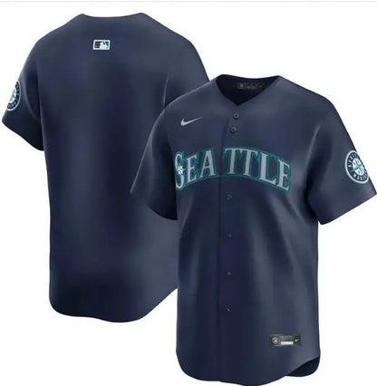 Seattle Mariners Nike Alternate Limited Navy Jersey displayed in a product image