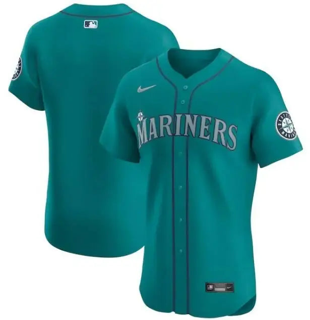 Teal Seattle Mariners Nike Alternate Vapor Premier Elite Patch Jersey displayed in Aqua