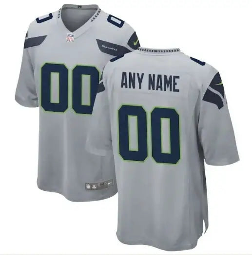 Light grey Seattle Seahawks Nike Alternate Custom Game Jersey with dark blue numbers and trim