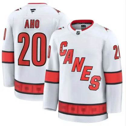 White Sebastian Aho Carolina Hurricanes Alternate Premium Hockey Jersey with red accents
