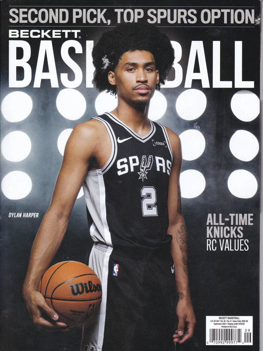 Beckett Basketball Magazine featuring a Spurs player on the cover for September 2025 issue
