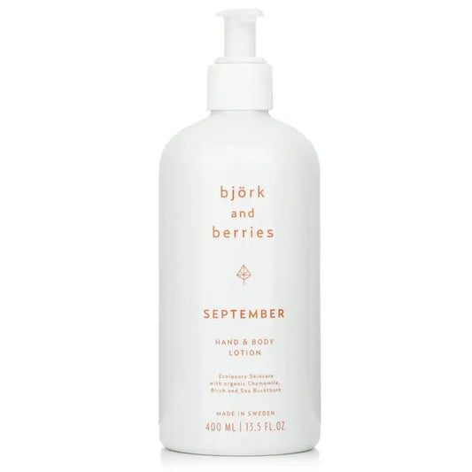 White pump bottle of September Hand & Body Lotion 400ml for smooth skin
