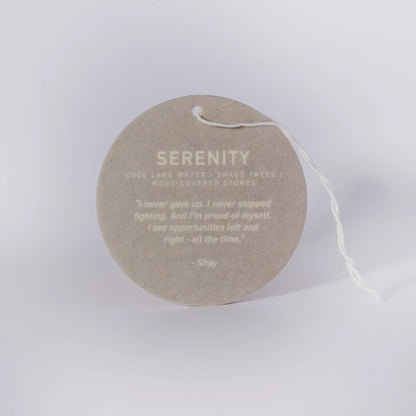 Serenity candle is filled in a beautiful custom glass vessel with the word - candle