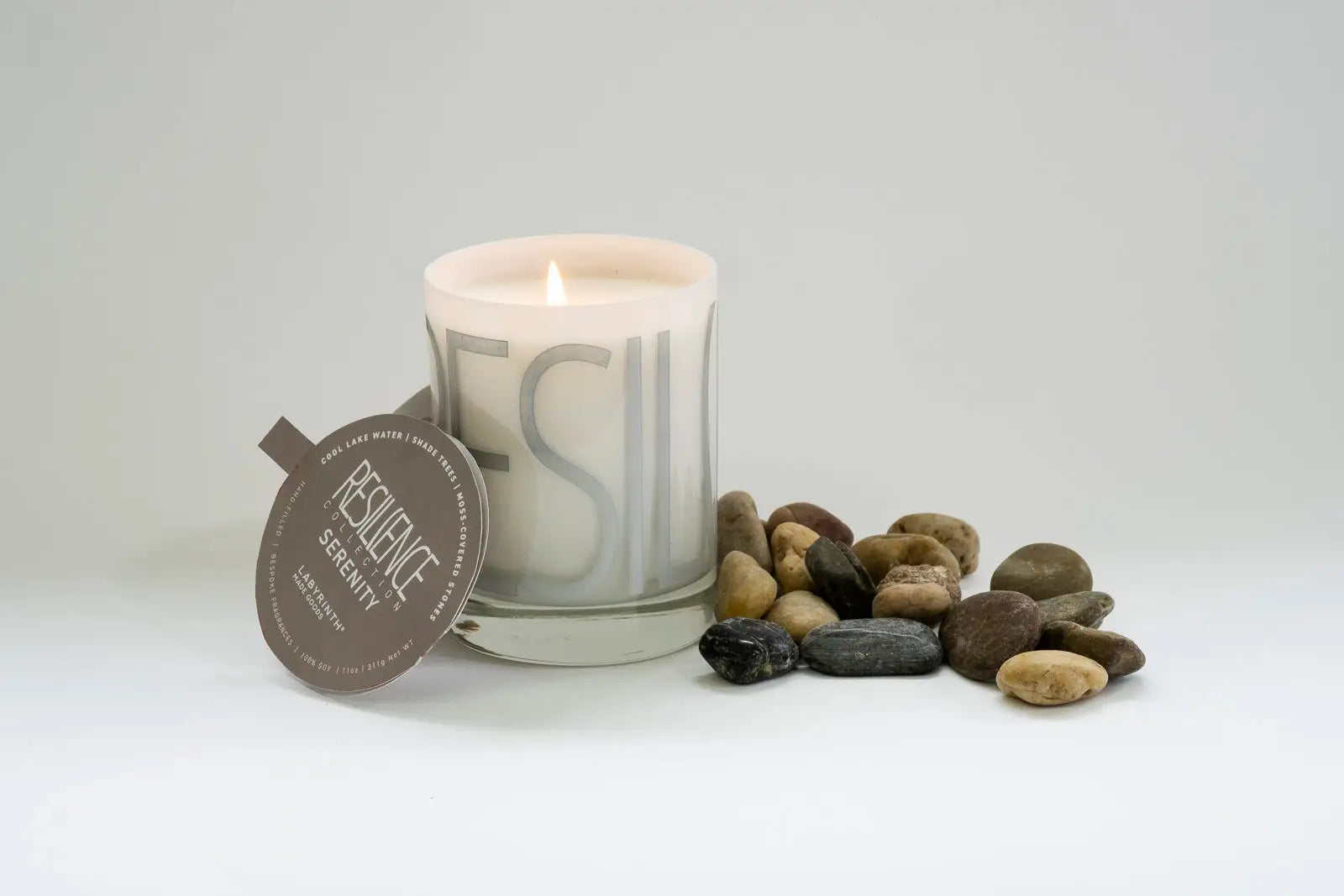 Serenity candle is filled in a beautiful custom glass vessel with the word - candle