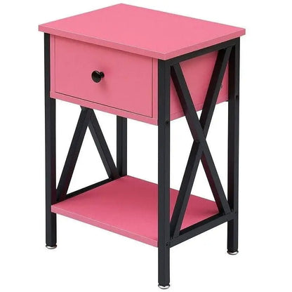 Set of 2 - 1-Drawer Nightstand Bedside Table in Pink and Black - Nightstand