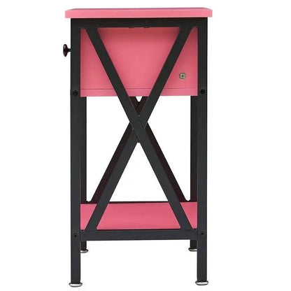 Set of 2 - 1-Drawer Nightstand Bedside Table in Pink and Black - Nightstand