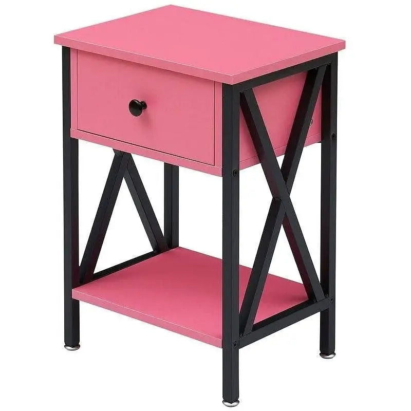 Set of 2 - 1-Drawer Nightstand Bedside Table in Pink and Black - Nightstand