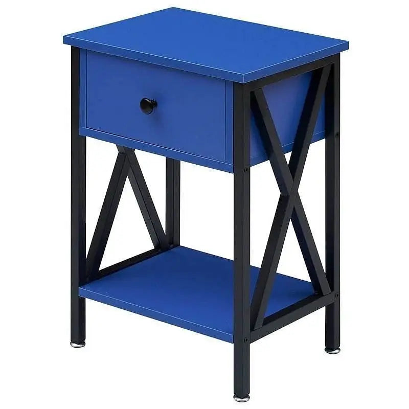 Set of 2 - 1 Drawer Nightstand in Dark Blue and Black - Nightstand