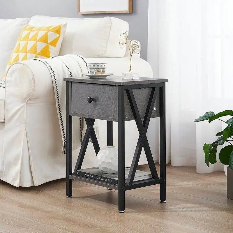 Set of 2 - 1 Drawer Nightstand in Grey and Black Wood Finish - Nightstand