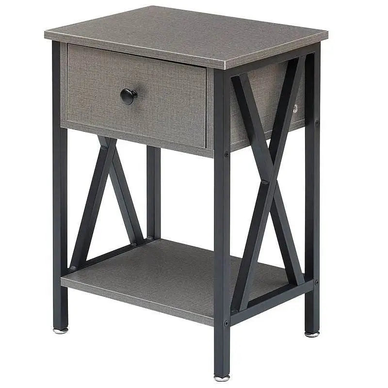 Set of 2 - 1 Drawer Nightstand in Grey and Black Wood Finish - Nightstand