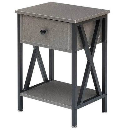 Set of 2 - 1 Drawer Nightstand in Grey and Black Wood Finish - Nightstand