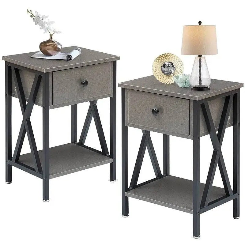 Set of 2 - 1 Drawer Nightstand in Grey and Black Wood Finish - Nightstand