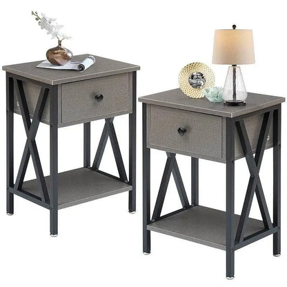 Set of 2 - 1 Drawer Nightstand in Grey and Black Wood Finish - Nightstand