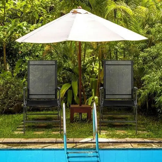 Set of 2 Adjustable Portable Patio Folding Dining Chair Recliners-Black - Color:Black - Patio Dining Chairs