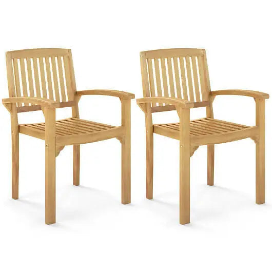 Set of 2 Outdoor Patio Chair with Slatted Seat and Curved Seat - Color:Natural - Patio Dining Chairs