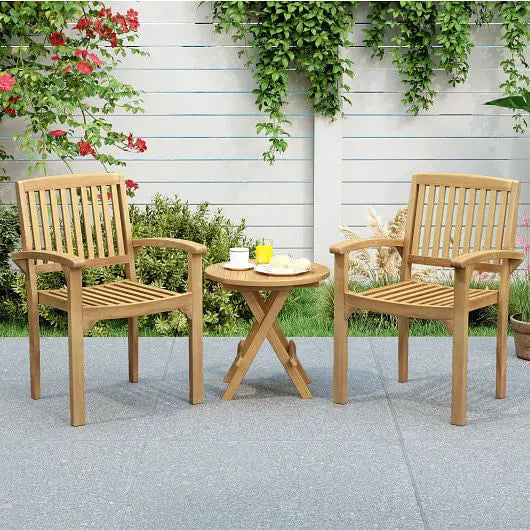 Set of 2 Outdoor Patio Chair with Slatted Seat and Curved Seat - Color:Natural - Patio Dining Chairs