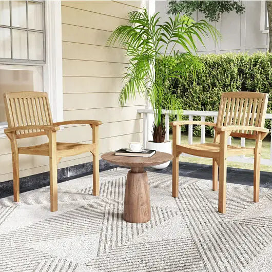 Set of 2 Outdoor Patio Chair with Slatted Seat and Curved Seat - Color:Natural - Patio Dining Chairs