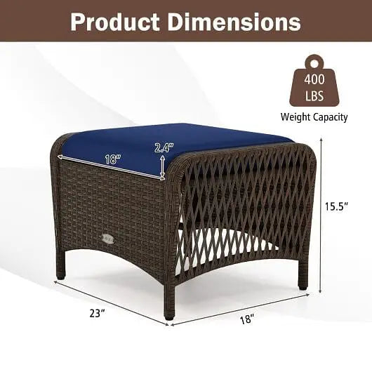 Set of 2 Outdoor Patio PE Wicker Ottomans with Removable Cushions-Beige - Color:Beige - Outdoor Seating & Patio Chairs