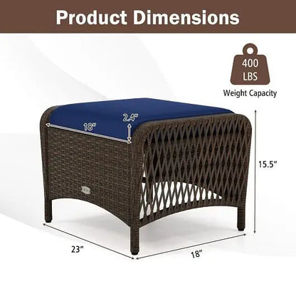 Set of 2 Outdoor Patio PE Wicker Ottomans with Removable Cushions-Beige - Color:Beige - Outdoor Seating & Patio Chairs