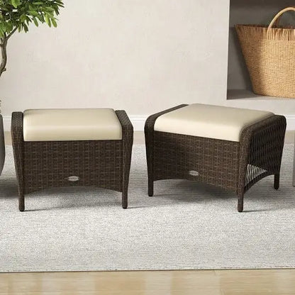 Set of 2 Outdoor Patio PE Wicker Ottomans with Removable Cushions-Beige - Color:Beige - Outdoor Seating & Patio Chairs
