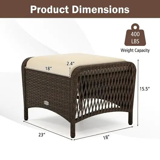 Set of 2 Outdoor Patio PE Wicker Ottomans with Removable Cushions-Beige - Color:Beige - Outdoor Seating & Patio Chairs