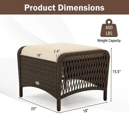 Set of 2 Outdoor Patio PE Wicker Ottomans with Removable Cushions-Beige - Color:Beige - Outdoor Seating & Patio Chairs