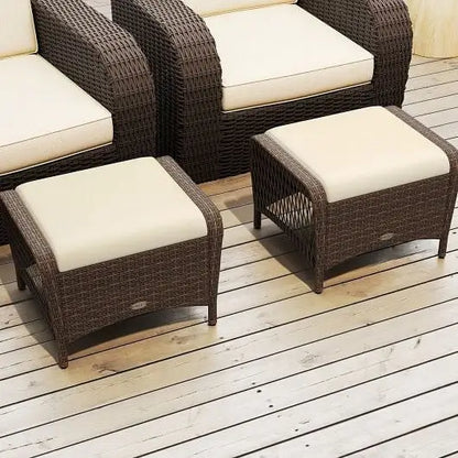 Set of 2 Outdoor Patio PE Wicker Ottomans with Removable Cushions-Beige - Color:Beige - Outdoor Seating & Patio Chairs