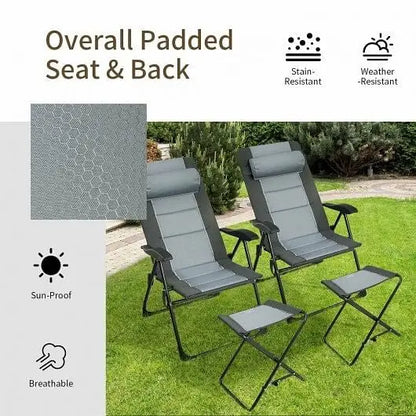 Set of 2 Patiojoy Patio Folding Dining Chair with Ottoman Set Recliner Adjustable-Gray - Color:Gray - Beach & Lawn
